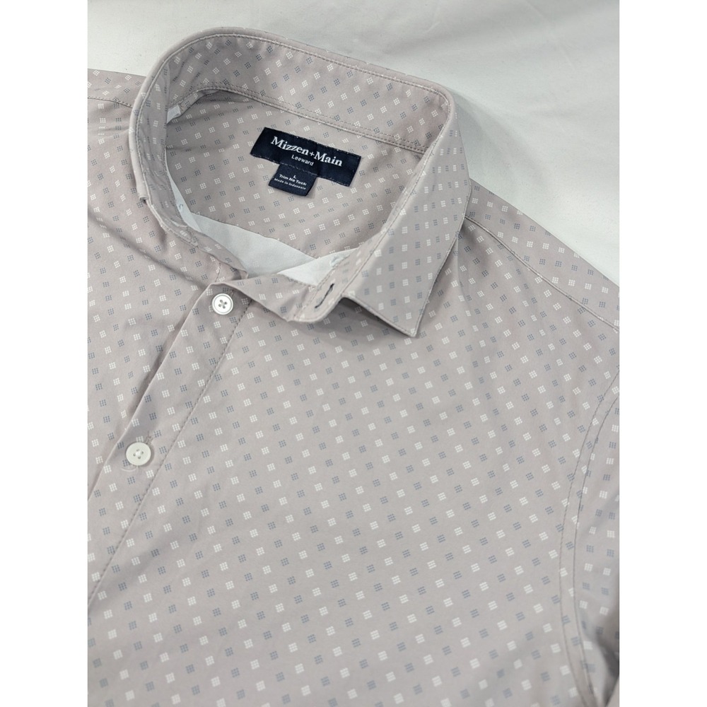Mizzen+Main Leeward Classic Fit Shirt No Tuck L Gray Geometric Short Sleeve AOP